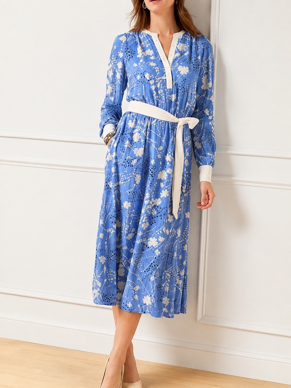 Talbots BELTED FIT & FLARE SHIRTDRESS - DANCING FLOWERS Small